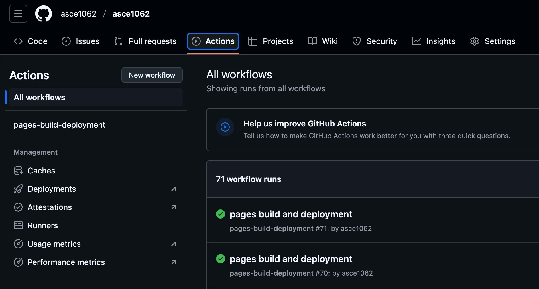 GitHub Actions tab GitHub Actions tab