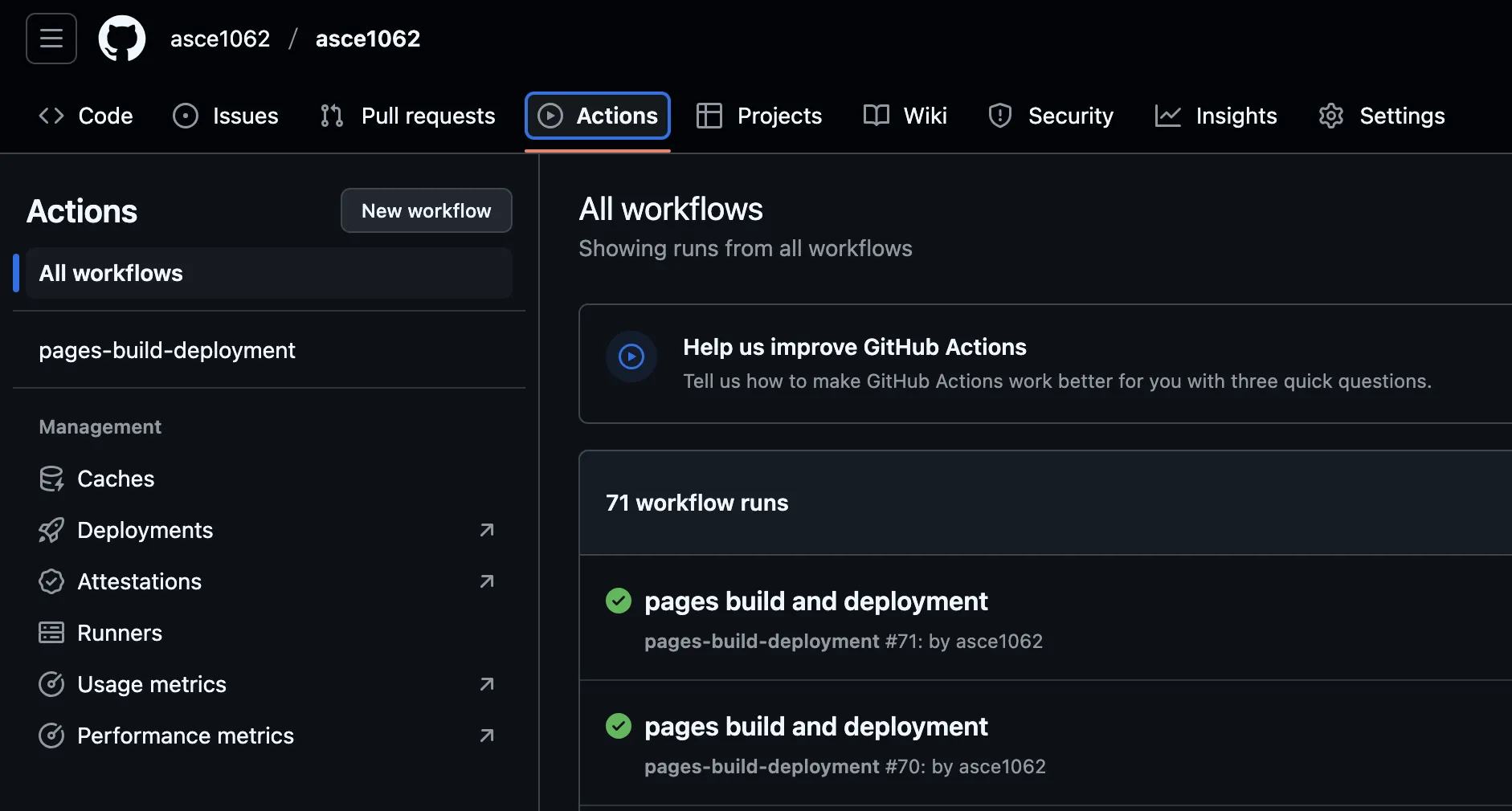 GitHub Actions tab